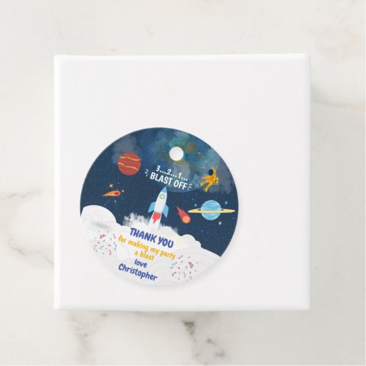 Dank u wel Astronaut Birthday party Outer Space Bedankjes Labels (In situ)