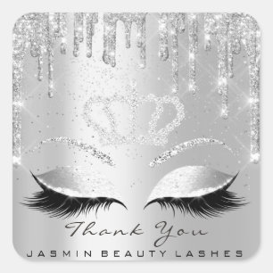 Dank u wel Beauty Lashes Bridal Gray Silver Glitte Vierkante Sticker