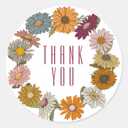 Dank u wel Boho hippy retro  daisies wreate Ronde Sticker (Voorkant)