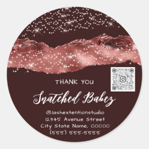 Dank u wel Cosmetics Logo QR Code Burgundy Strokes Ronde Sticker