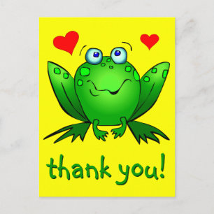 Dank u wel Cute Green Frog Hearts Yellow Briefkaart