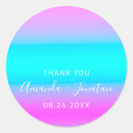 Dank u wel Datum Blauw Aqua Pink Ombre Ronde Sticker