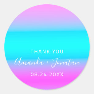 Dank u wel Datum Blauw Aqua Pink Ombre Ronde Sticker