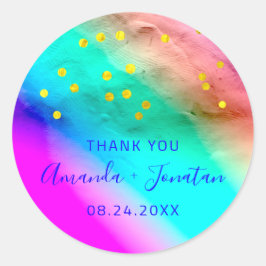 Dank u wel Datum Blauwe Goud Confetti Regenboog Ronde Sticker