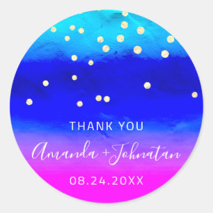 Dank u wel Datum Blauwe Oceaanroze Confetti Ronde Sticker