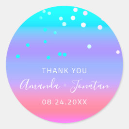 Dank u wel Datum Blauwe Roze Aqua Roze Confetti Ronde Sticker