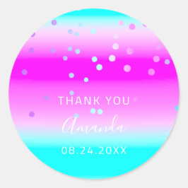 Dank u wel Datum Blauwe Roze Oceanic Ombre Ronde Sticker