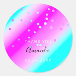 Dank u wel Datum Blauwe Roze Oceanische Confetti Ronde Sticker