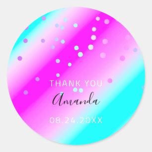 Dank u wel Datum Blauwe Roze Oceanische Confetti Ronde Sticker