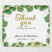 Dank u wel Elegant Emerald Green Eucalyptus Wedden Sparkling Wijnetiket (Enkel label)