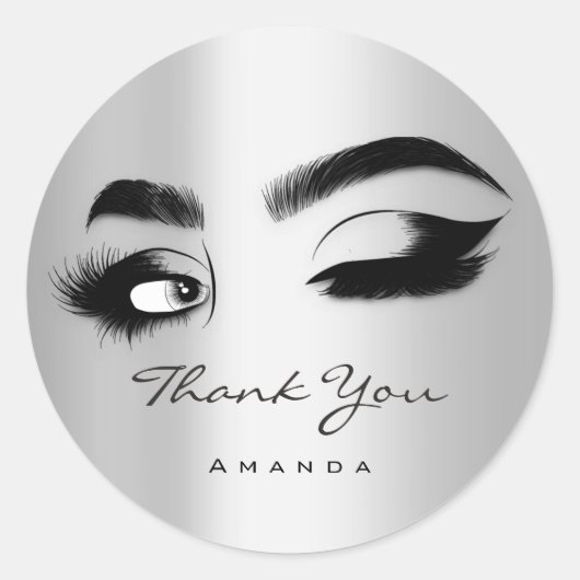 Dank u wel Eyelash Logo Silver Grey Ronde Sticker (Voorkant)