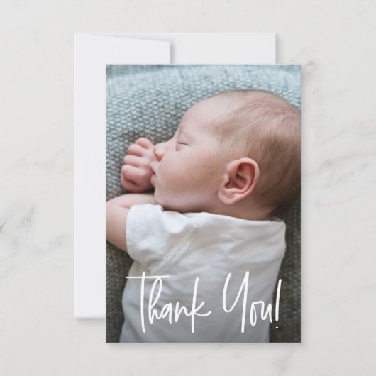 Dank u wel Handlettering Blue Baby Shower Bedankkaart (Voorkant)