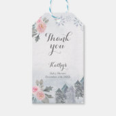 Dank u wel Label Pink Floral Winter Snowflake Cadeaulabel (Voorkant)