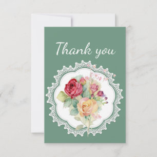 Dank u wel, Lace en Rose Bouquet Garden Flowers Bedankkaart
