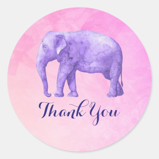 Dank u wel, Paarse olifant Ronde Sticker (Voorkant)