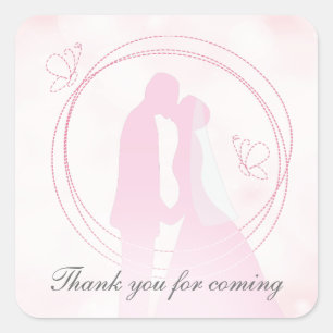 Dank u wel, Romantic droy Pink Wedding Couple Vierkante Sticker