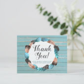 Dank u wel Rustic Turquoise Wood Feather Arrow Boh Briefkaart (Staand voorkant)