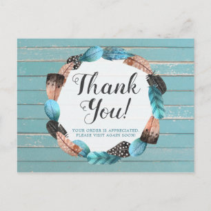 Dank u wel Rustic Turquoise Wood Feather Arrow Boh Briefkaart