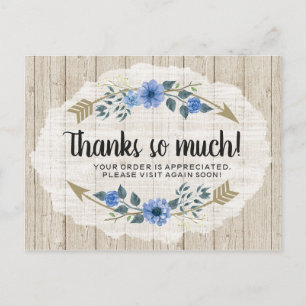 Dank u wel Rustic Wood & Bohemen Waterverf Floral Briefkaart