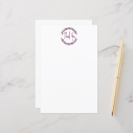 Dank u wel Typografie Chic Paars Leaf Wreath (Voorkant / Achterkant in situ)