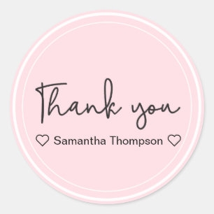 Dank u wel Typografie Naam Blush Pink Baby shower Ronde Sticker