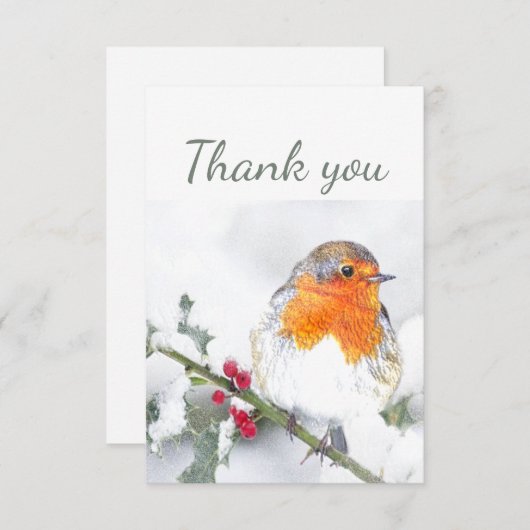 Dank u wel: Winter English Robin Bird Art Bedankkaart (Voorkant / Achterkant)