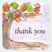 Dank u - Whimsical Waterverf Leafy Tree Vierkante Sticker (Voorkant)
