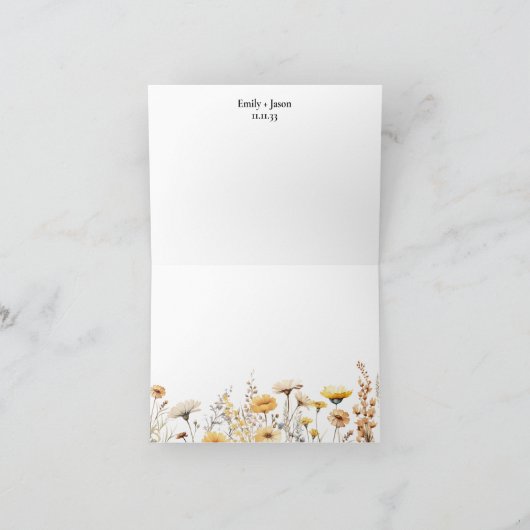 Dank u wilde bloem thema bruiloft briefpapier bedankkaart (Binnen)