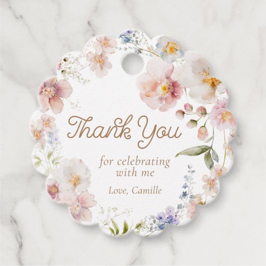 Dank u Wildflower Verjaardagsronde Bedankjes Labels (Voorkant)