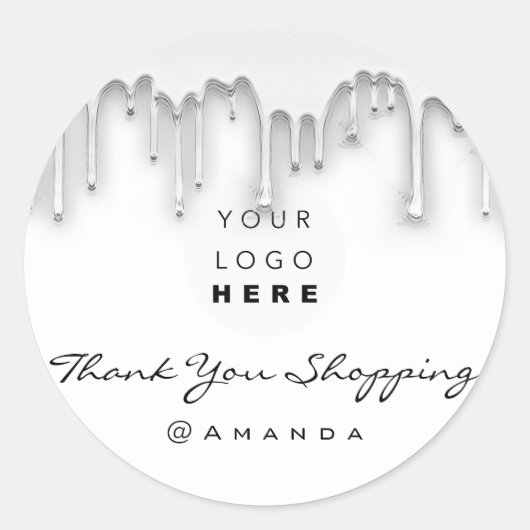 Dank u winkelnaam Logo White Silver Ronde Sticker (Voorkant)