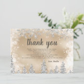 Dank u Winter zilveren sneeuw pijnboom gouden baby Bedankkaart (Staand voorkant)