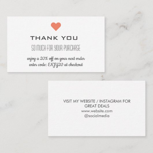 Dank u witte korting hart visitekaartje (Voorkant / Achterkant)