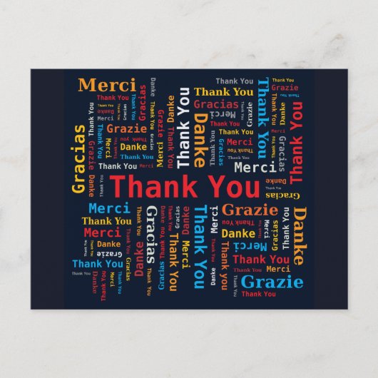 Dank u Word Cloud 5 talen zwarte achtergrond Briefkaart (Voorkant)