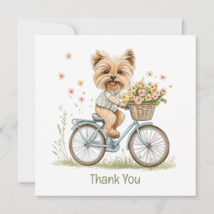 Dank u Yorkie hond fietsen lente bloemen Bedankkaart