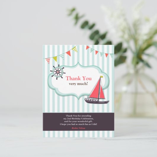 Dank u Zeilboot Verjaardag Flat Kaart (Staand voorkant)