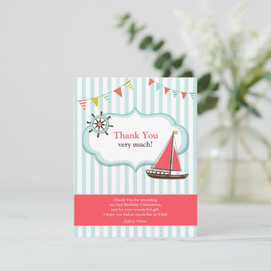 Dank u Zeilboot Verjaardag Flat Kaart (Staand voorkant)