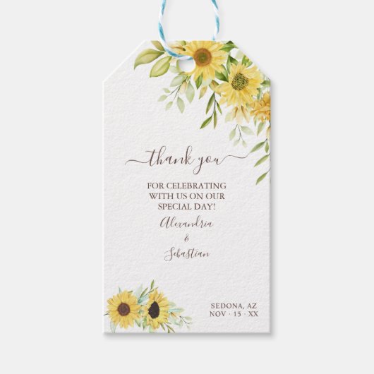 Dank u Zonnebloem groen bruiloft Cadeaulabel (Voorkant)
