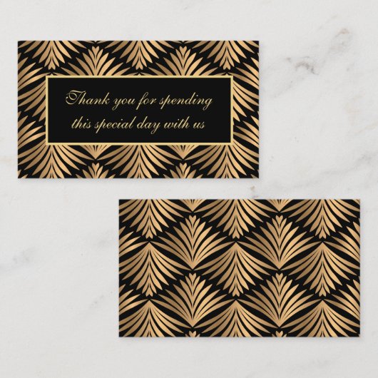 Dank u Zwart Goud Art Deco Gatsby Trouwfeest Plaatskaartje (Voorkant / Achterkant)