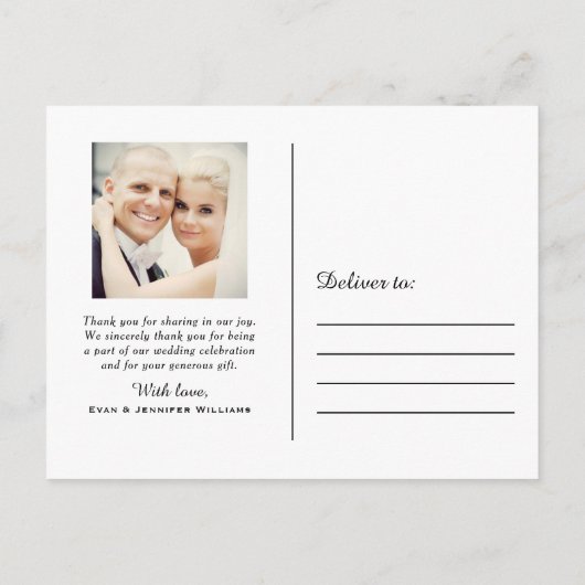 Dank u zwart handgeschreven script bruiloft foto briefkaart (Achterkant)