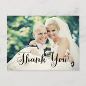 Dank u zwart handgeschreven script bruiloft foto briefkaart (Voorkant)