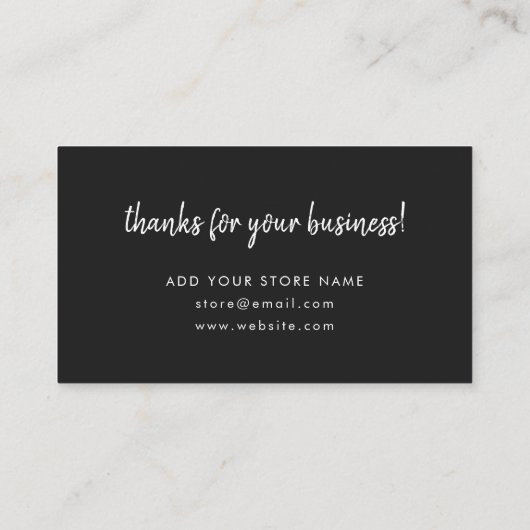 Dank u, zwart | Moderne minimalistische handgeschr Kortingskaartje (Achterkant)