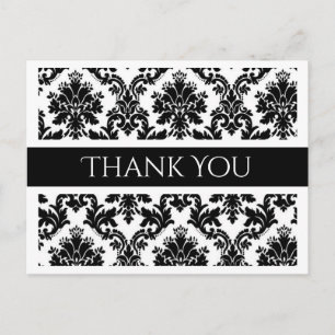 Dank u zwart-wit Damask Floral Briefkaart