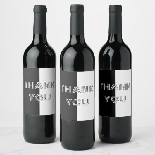 Dank u Zwart-wit Elegant Stijlvol Op Art Wijn Etiket (Flessen)