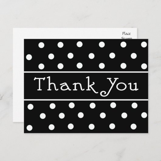 Dank u Zwart & Wit Polka Dot Pattern Briefkaart (Voorkant / Achterkant)