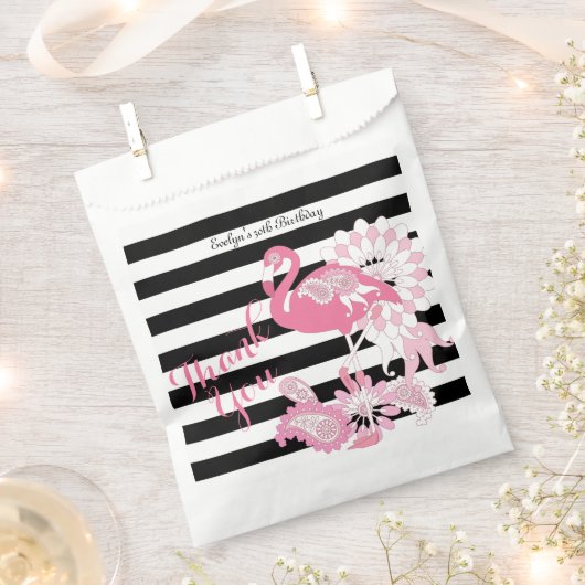 Dank U Zwart-wit Streep Roze Flamingo Bedankzakje (Geknipt)