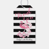 Dank U Zwart-wit Streep Roze Flamingo Cadeaulabel (Voorkant)