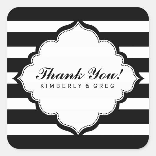 Dank u zwart & wit strepen patroon vierkante sticker (Voorkant)