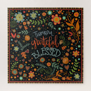 Dankbaar Dankbaar Gezegend Thanksgiving Leuk Bloem Legpuzzel