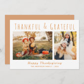 Dankbaar & dankbaar handschrift Thanksgiving Feestdagenkaart (Voorkant / Achterkant)