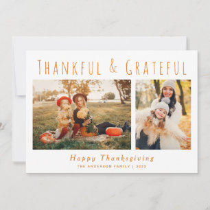 Dankbaar & dankbaar handschrift Thanksgiving Feestdagenkaart